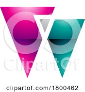 Poster, Art Print Of Magenta And Green Glossy Letter W Icon With Triangles