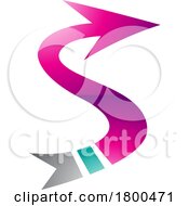 Magenta And Green Glossy Arrow Shaped Letter S Icon