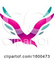 Poster, Art Print Of Magenta And Green Glossy Bird Shaped Letter V Icon