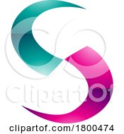 Magenta And Green Glossy Blade Shaped Letter S Icon