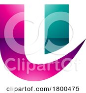 Magenta And Green Glossy Bold Curvy Shaped Letter U Icon