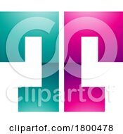 Poster, Art Print Of Magenta And Green Glossy Bold Split Shaped Letter T Icon