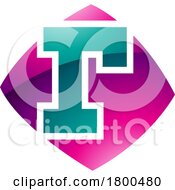Poster, Art Print Of Magenta And Green Glossy Bulged Square Shaped Letter R Icon