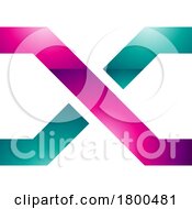 Poster, Art Print Of Magenta And Green Glossy Letter X Icon With Crossing Lines