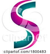 Magenta And Green Glossy Twisted Shaped Letter S Icon
