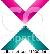 Poster, Art Print Of Magenta And Green Glossy V Shaped Letter X Icon