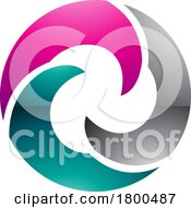 Poster, Art Print Of Magenta And Green Glossy Wave Shaped Letter O Icon