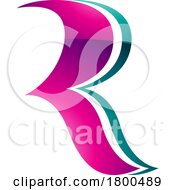 Poster, Art Print Of Magenta And Green Glossy Wavy Shaped Letter R Icon