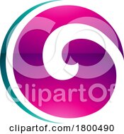 Magenta And Green Glossy Whirl Shaped Letter O Icon