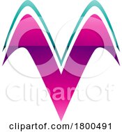 Poster, Art Print Of Magenta And Green Glossy Wing Shaped Letter V Icon