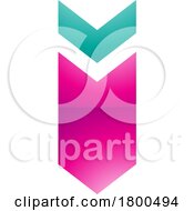 Magenta And Green Glossy Down Facing Arrow Shaped Letter I Icon