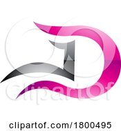 Magenta And Black Glossy Letter D Icon With Wavy Curves