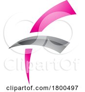 Poster, Art Print Of Magenta And Black Glossy Letter F Icon With Round Spiky Lines
