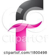 Poster, Art Print Of Magenta And Black Glossy Letter F Icon With Spiky Waves