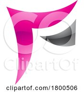 Poster, Art Print Of Magenta And Black Wavy Glossy Paper Shaped Letter F Icon