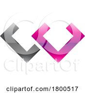 Poster, Art Print Of Magenta And Black Glossy Cornered Shaped Letter W Icon