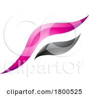 Poster, Art Print Of Magenta And Black Glossy Flying Bird Shaped Letter F Icon