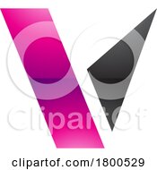 Magenta And Black Glossy Geometrical Shaped Letter V Icon