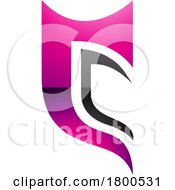Poster, Art Print Of Magenta And Black Glossy Half Shield Shaped Letter C Icon