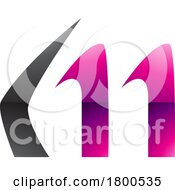 Poster, Art Print Of Magenta And Black Glossy Horn Shaped Letter M Icon