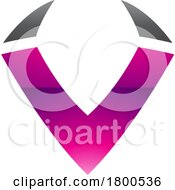Poster, Art Print Of Magenta And Black Glossy Horn Shaped Letter V Icon