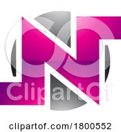 Magenta And Black Glossy Round Bold Letter N Icon
