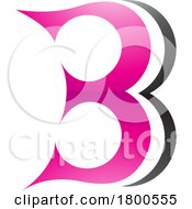 Poster, Art Print Of Magenta And Black Curvy Glossy Letter B Icon Resembling Number 3