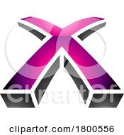 Magenta And Black Glossy 3d Shaped Letter X Icon
