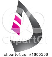 Poster, Art Print Of Magenta And Black Glossy Curved Strip Shaped Letter D Icon