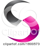 Magenta And Black Glossy Blade Shaped Letter S Icon