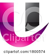 Magenta And Black Glossy Bold Curvy Shaped Letter U Icon