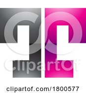 Poster, Art Print Of Magenta And Black Glossy Bold Split Shaped Letter T Icon