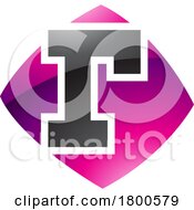 Poster, Art Print Of Magenta And Black Glossy Bulged Square Shaped Letter R Icon