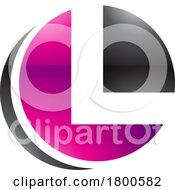 Magenta And Black Glossy Circle Shaped Letter L Icon