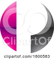 Magenta And Black Glossy Circle Shaped Letter P Icon