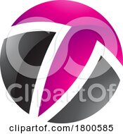 Magenta And Black Glossy Circle Shaped Letter T Icon