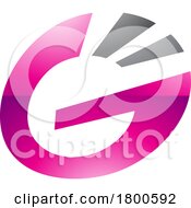 Poster, Art Print Of Magenta And Black Glossy Striped Oval Letter G Icon
