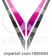 Magenta And Black Glossy Striped Shaped Letter V Icon