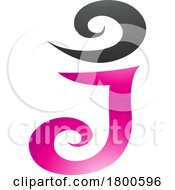 Poster, Art Print Of Magenta And Black Glossy Swirl Shaped Letter J Icon