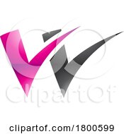 Magenta And Black Glossy Tick Shaped Letter W Icon