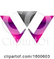 Poster, Art Print Of Magenta And Black Glossy Triangle Shaped Letter W Icon