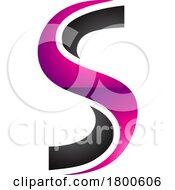 Magenta And Black Glossy Twisted Shaped Letter S Icon