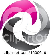 Magenta And Black Glossy Wave Shaped Letter O Icon