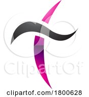 Poster, Art Print Of Magenta And Black Glossy Curvy Sword Shaped Letter T Icon