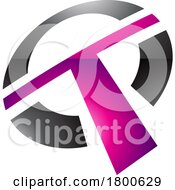 Poster, Art Print Of Magenta And Black Glossy Round Shaped Letter T Icon
