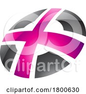 Magenta And Black Glossy Round Shaped Letter X Icon