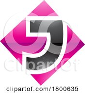 Poster, Art Print Of Magenta And Black Glossy Square Diamond Shaped Letter J Icon
