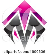 Poster, Art Print Of Magenta And Black Glossy Square Diamond Shaped Letter M Icon