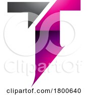 Poster, Art Print Of Magenta And Black Glossy Split Shaped Letter T Icon