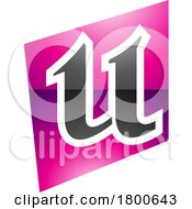 Poster, Art Print Of Magenta And Black Glossy Distorted Square Shaped Letter U Icon